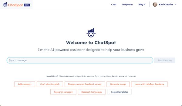 ChatSpot home screen