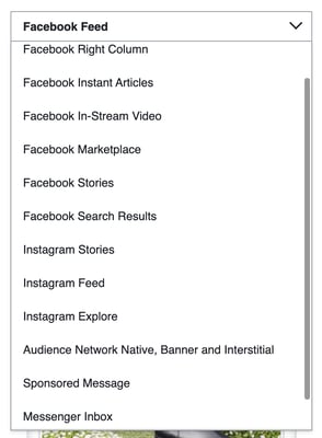 Facebook ad placement options drop-down menu