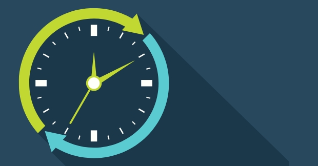 Graphic clock icon on dark background