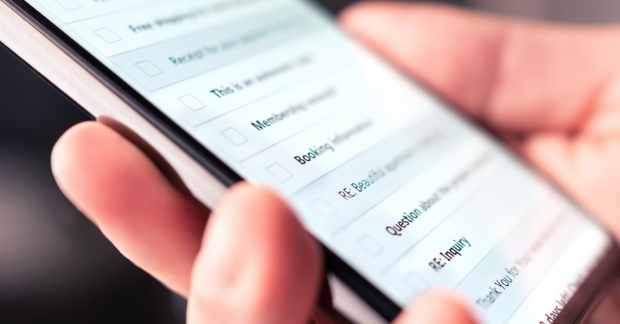 Email inbox shown on mobile device