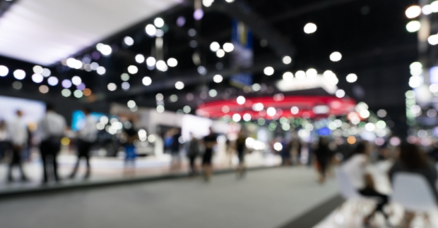 Blurry image of inside trade show venue