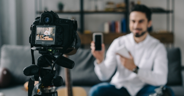 Man recording demo video