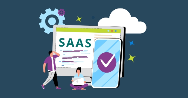 Illustration of computer and phone with SAAS text