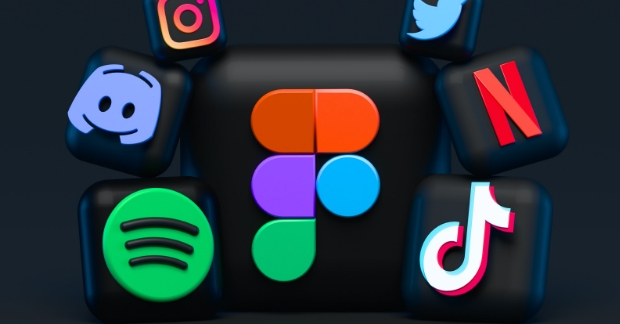 Different social media logos floating on page