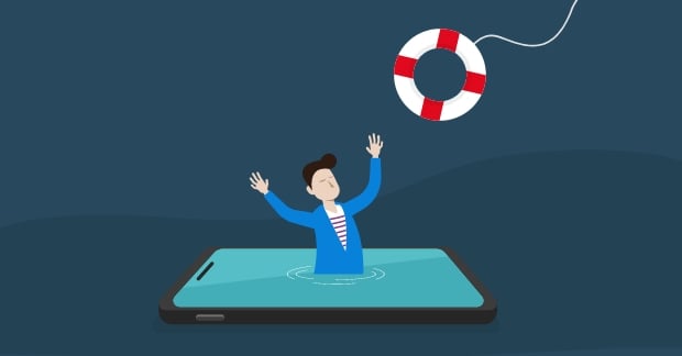Illustration of person in pool getting a life raft
